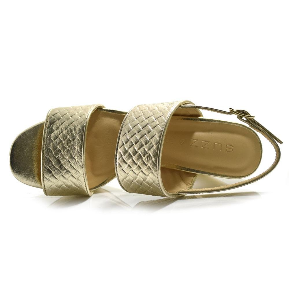 Sandália Plataforma de Couro Feminina Suzzara Dourado 6
