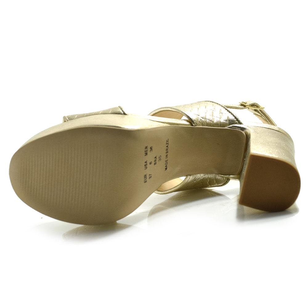 Sandália Plataforma de Couro Feminina Suzzara Dourado 7