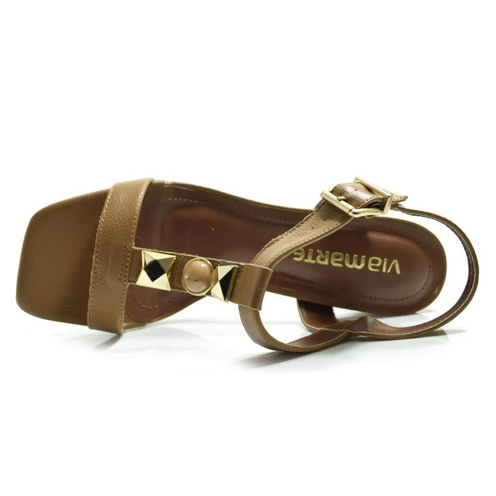 Sandália de Couro e Salto Bloco Via Marte 319-001-01 Marrom 6