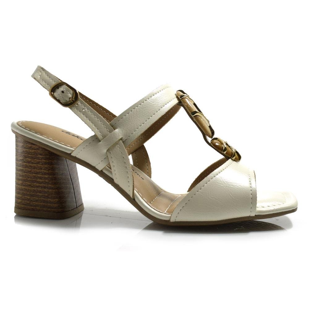 Sandália de Salto Bloco Feminina Dakota Y9762 Creme 3