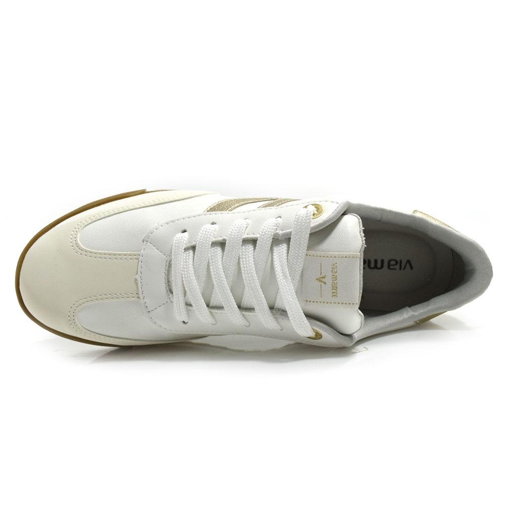Tênis Casual Feminino Via Marte 237-003-01 Branco/Dourado 6