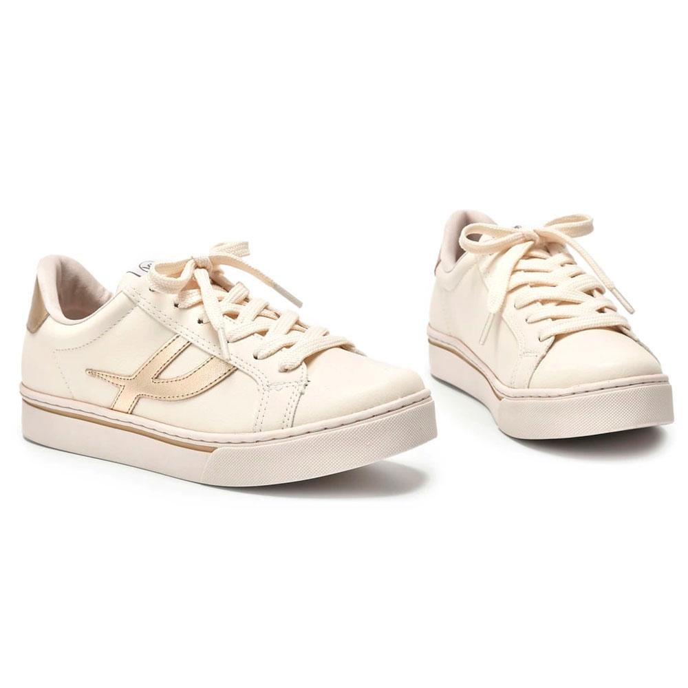 Tênis Casual Feminino Via Marte 016-012-04 Bege/Dourado 4
