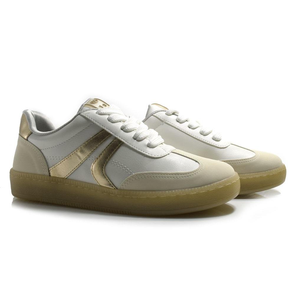 Tênis Casual Feminino Via Marte 213-012-05 Branco/Dourado 2