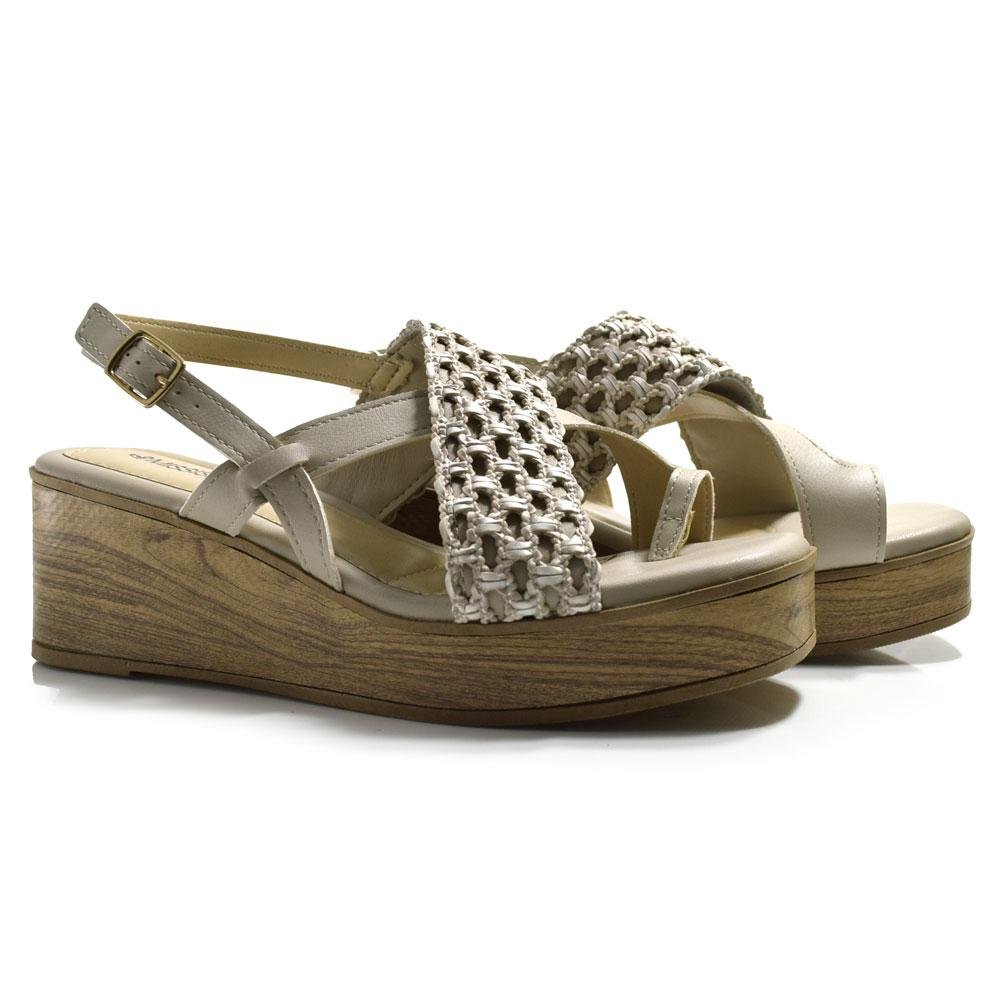 Sandália Anabela Feminina Crochê MF492 Bege 2