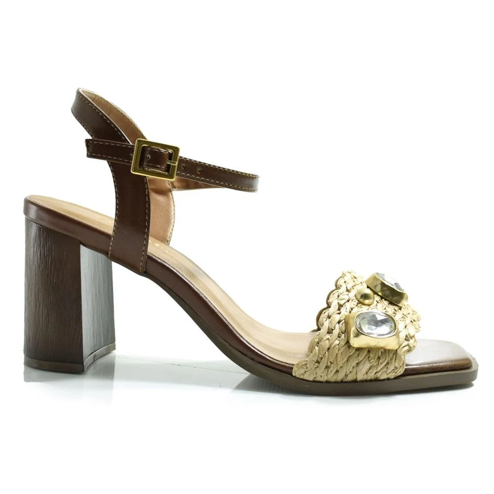 Sandália de Salto Bloco Feminina Cazzualen 973-9332 Bege/Marrom 3