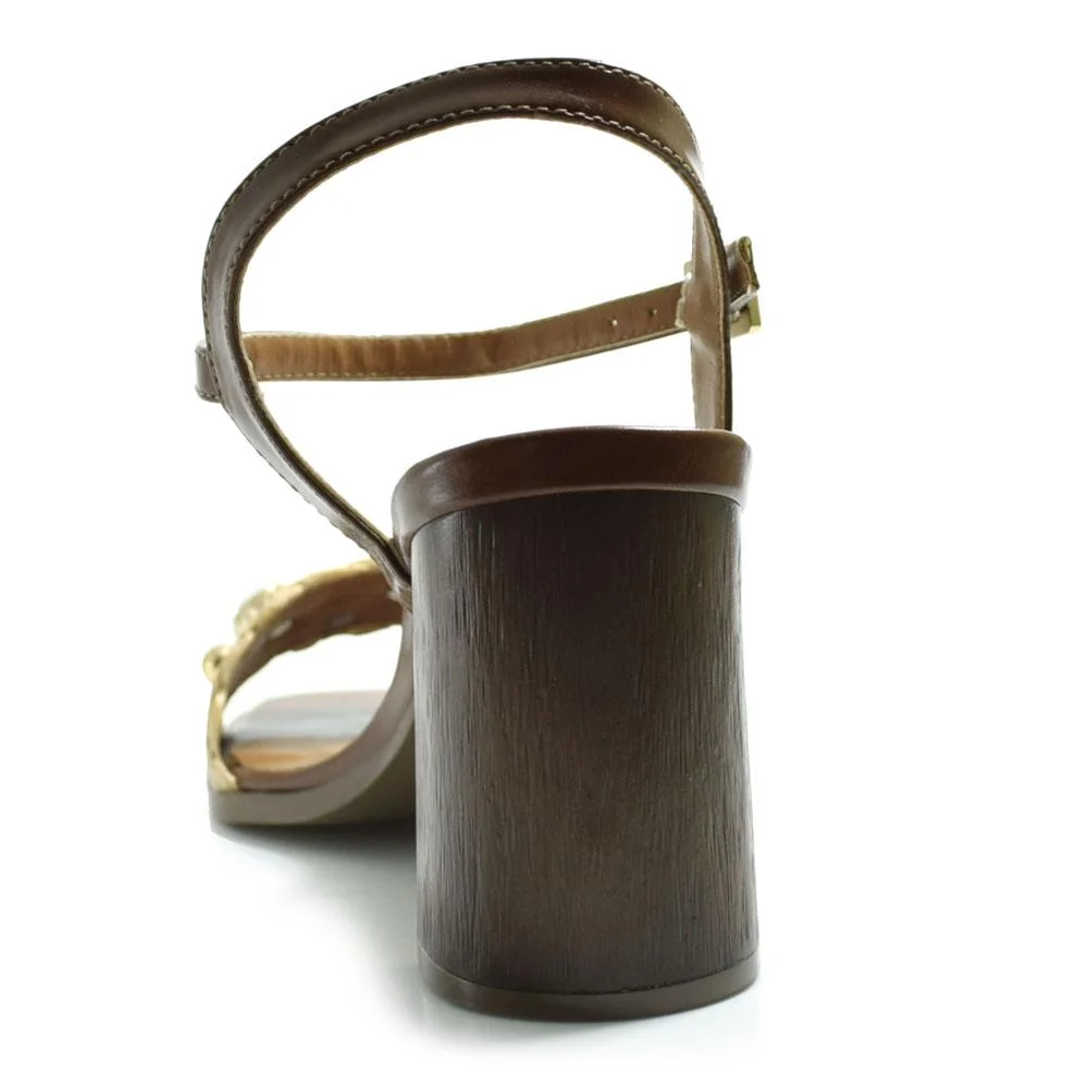 Sandália de Salto Bloco Feminina Cazzualen 973-9332 Bege/Marrom 4