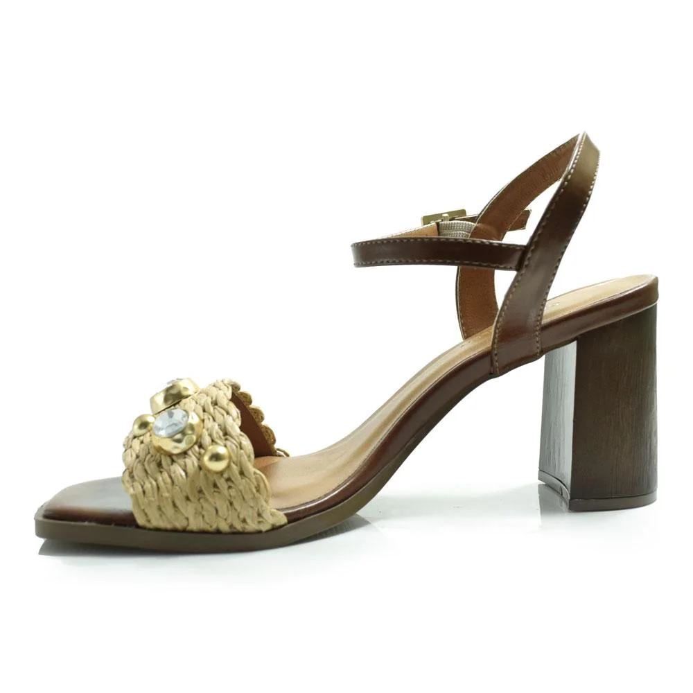 Sandália de Salto Bloco Feminina Cazzualen 973-9332 Bege/Marrom 5