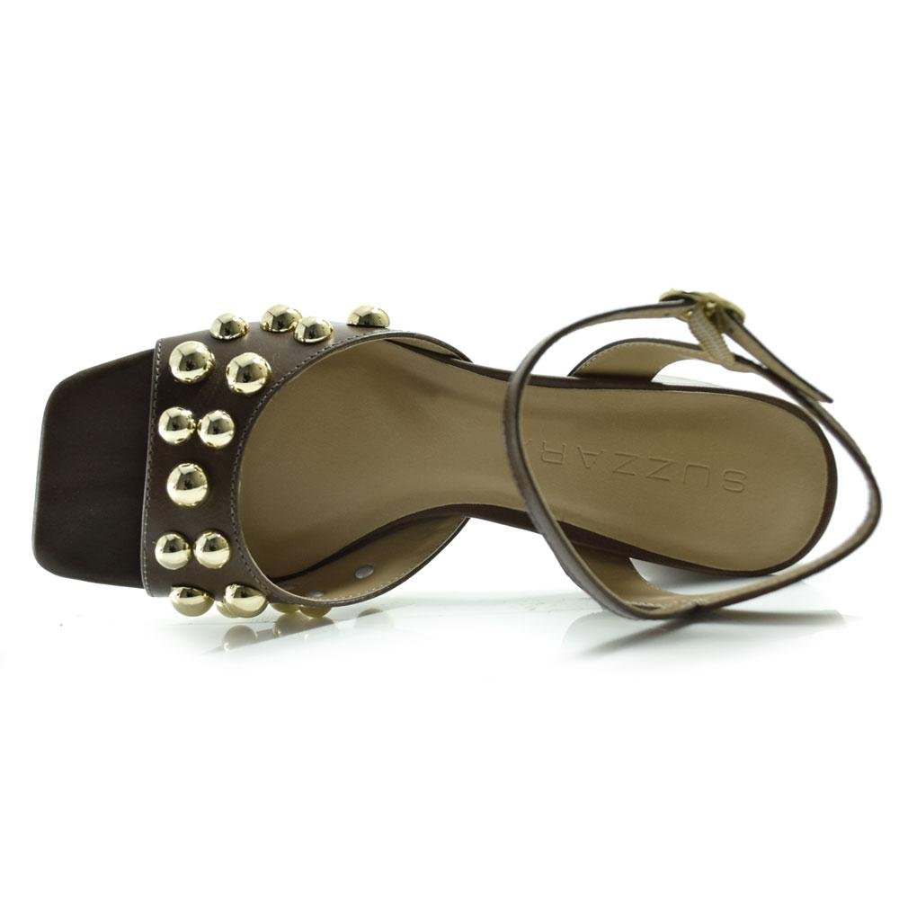 Sandália de Couro e Salto Bloco Suzzara 6600578 Marrom 6