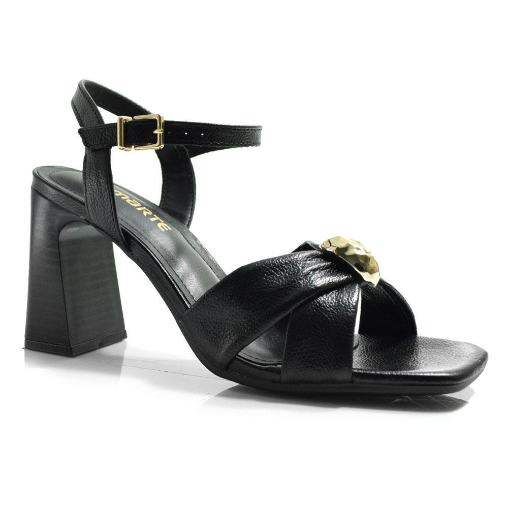 Sandália de Couro e Salto Bloco Via Marte 319-002-01