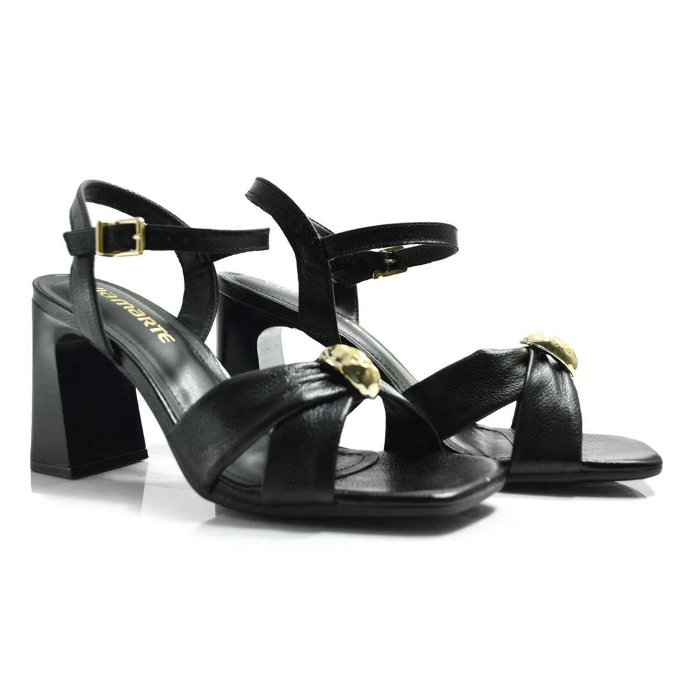 Sandália de Couro e Salto Bloco Via Marte 319-002-01 Preto 2