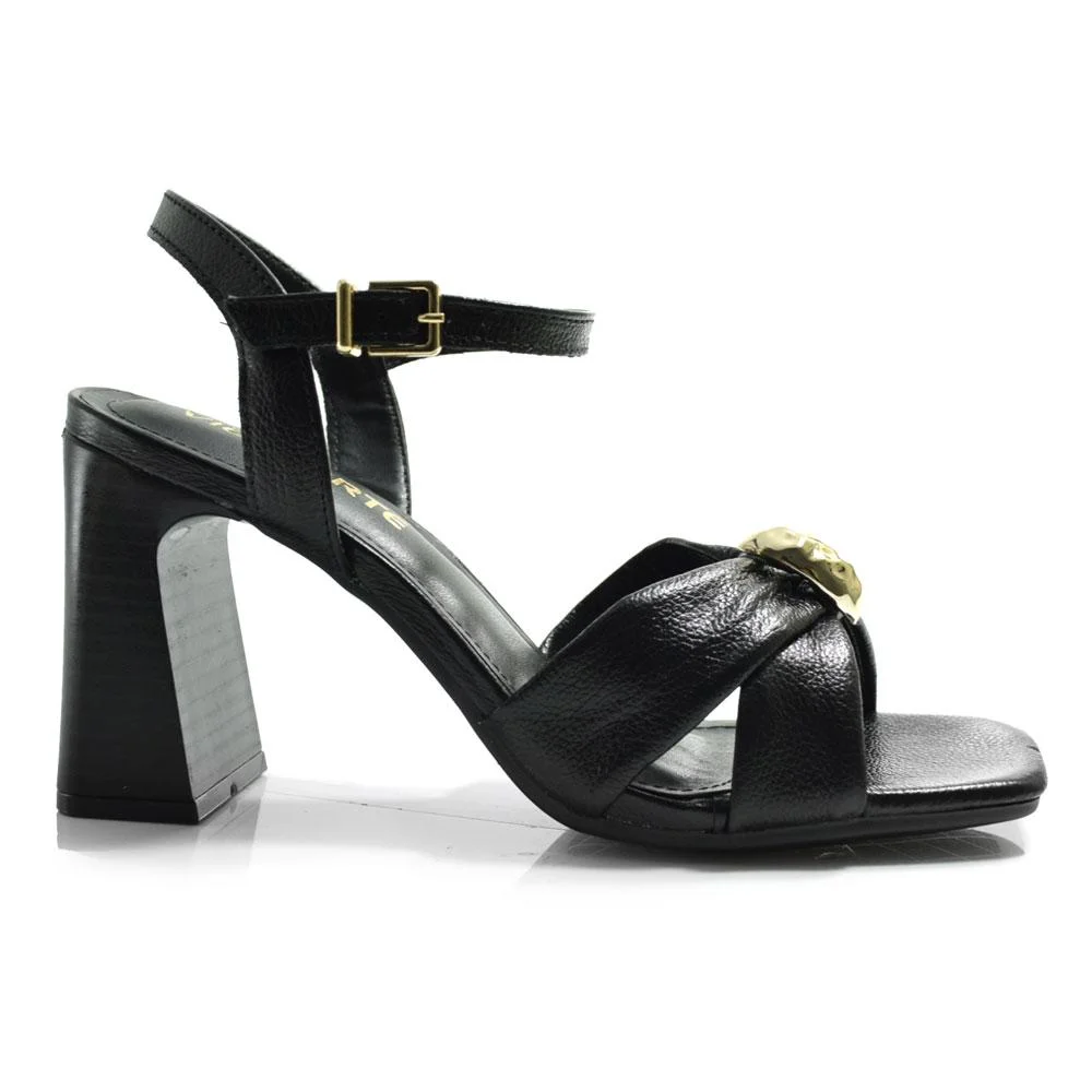 Sandália de Couro e Salto Bloco Via Marte 319-002-01 Preto 3