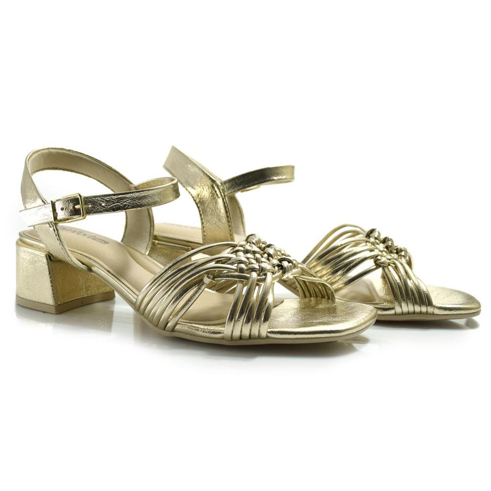 Sandália de Festa de Salto Bloco Comfortflex Dourado 2