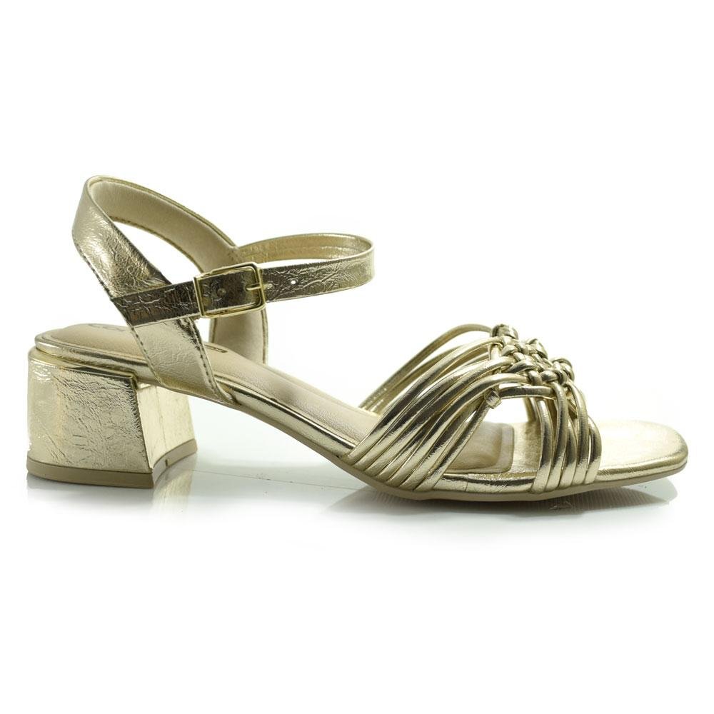 Sandália de Festa de Salto Bloco Comfortflex Dourado 3