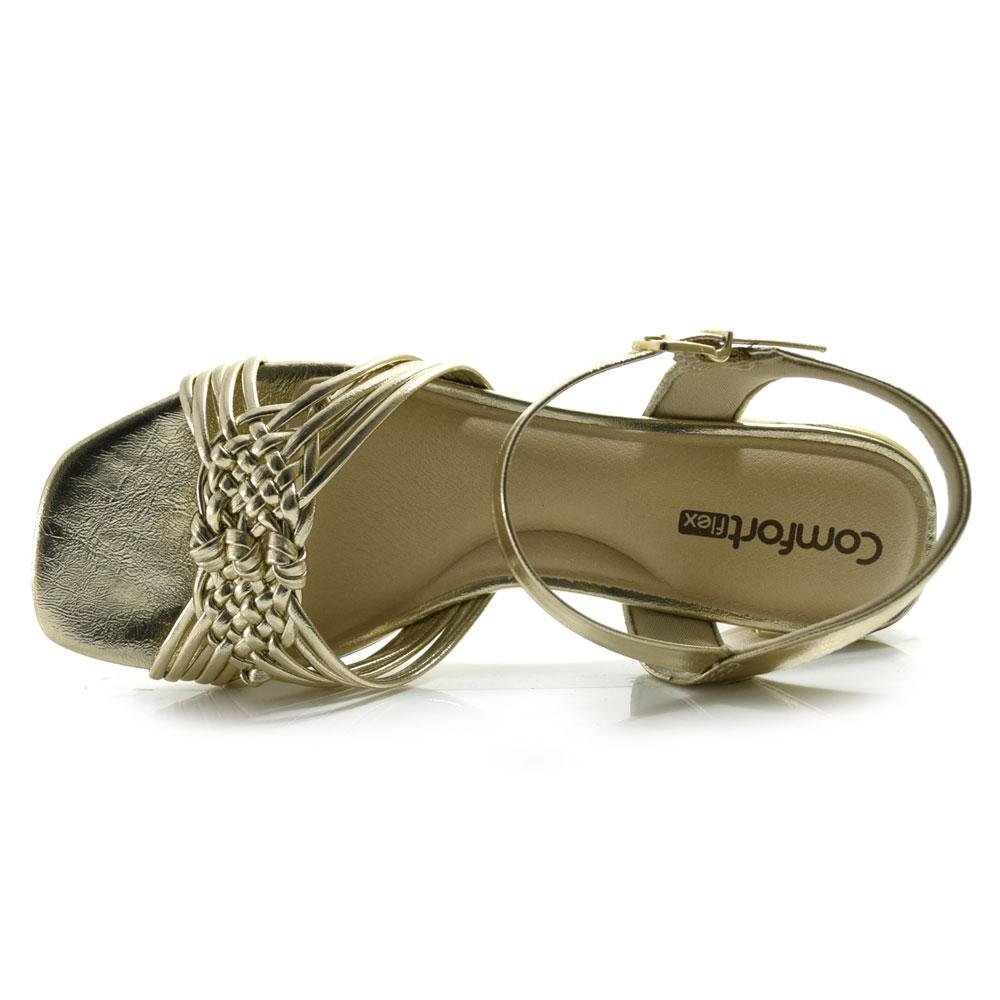 Sandália de Festa de Salto Bloco Comfortflex Dourado 6