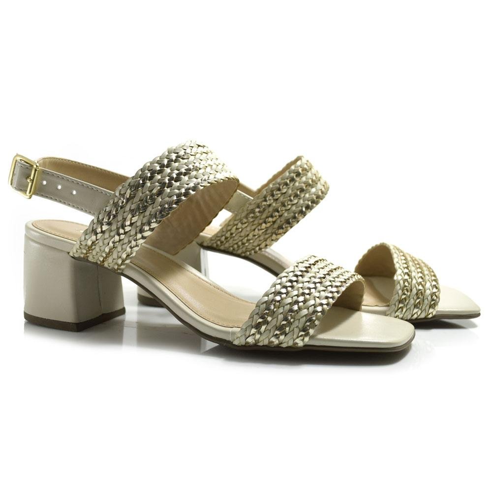 Sandália de Salto Bloco Feminina Cazzualen Off White 2