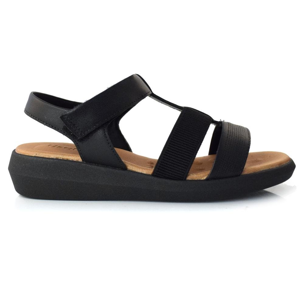 Sandália Flat de Couro Feminina Usaflex AI3007 Preto