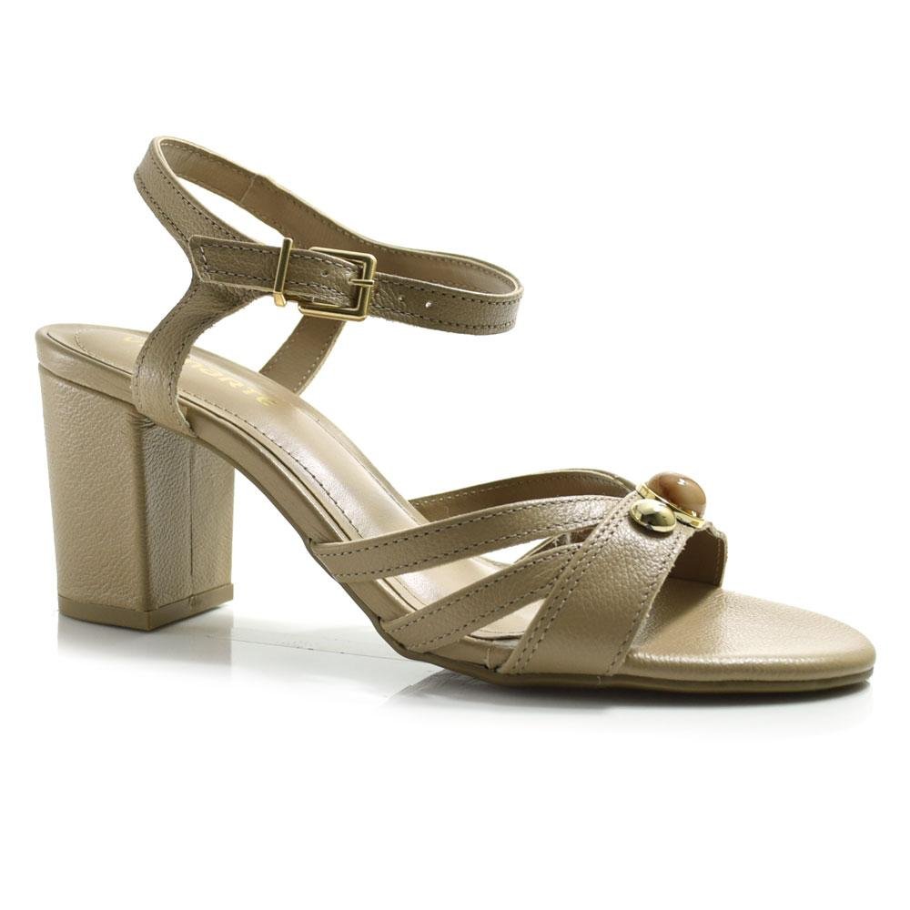 Sandália de Couro e Salto Bloco Feminina Via Marte
