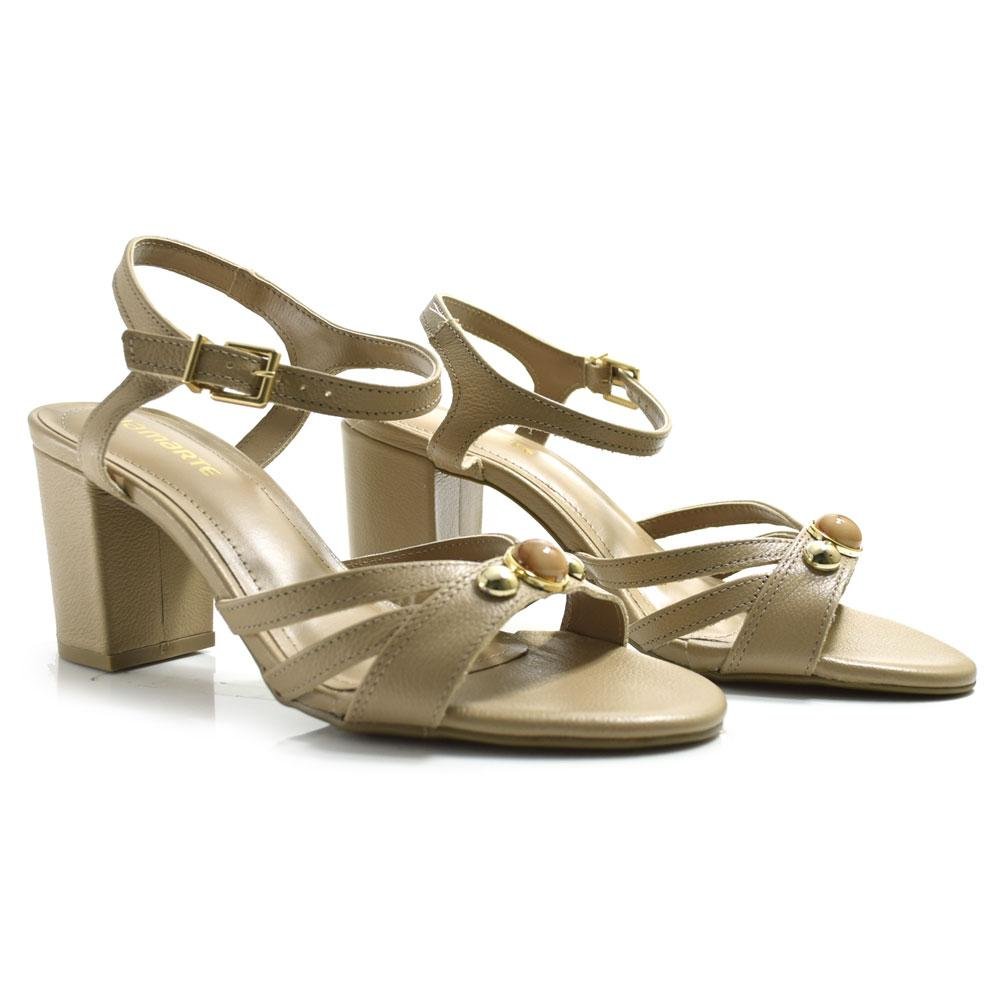 Sandália de Couro e Salto Bloco Feminina Via Marte Bege 2
