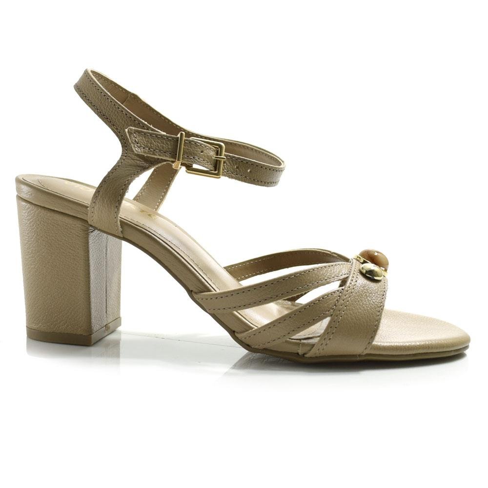 Sandália de Couro e Salto Bloco Feminina Via Marte Bege 3