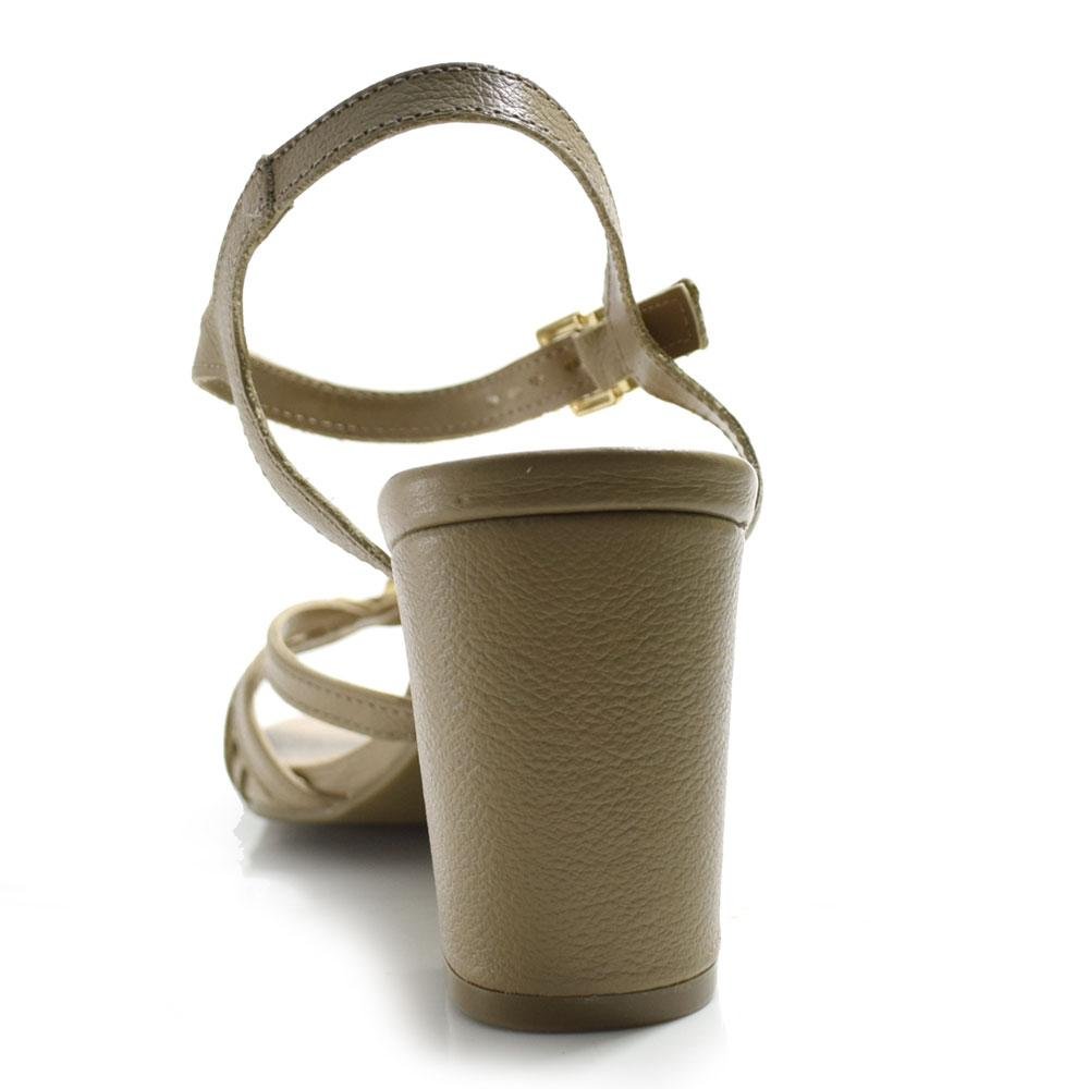 Sandália de Couro e Salto Bloco Feminina Via Marte Bege 4