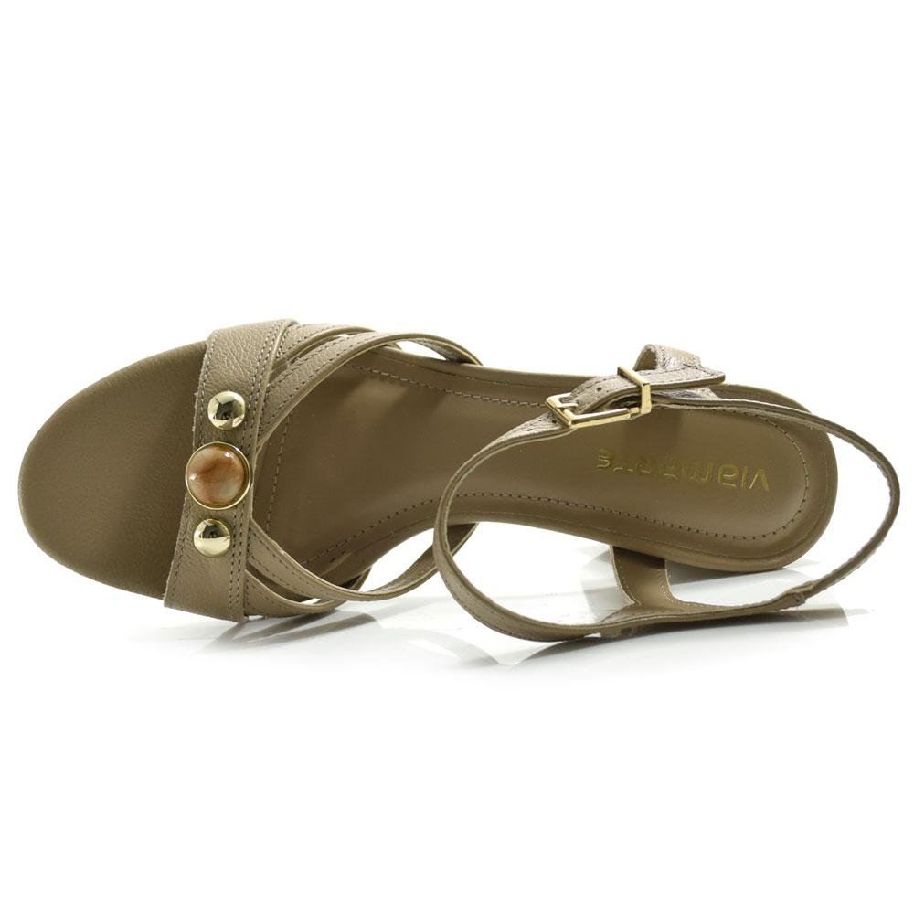 Sandália de Couro e Salto Bloco Feminina Via Marte Bege 6