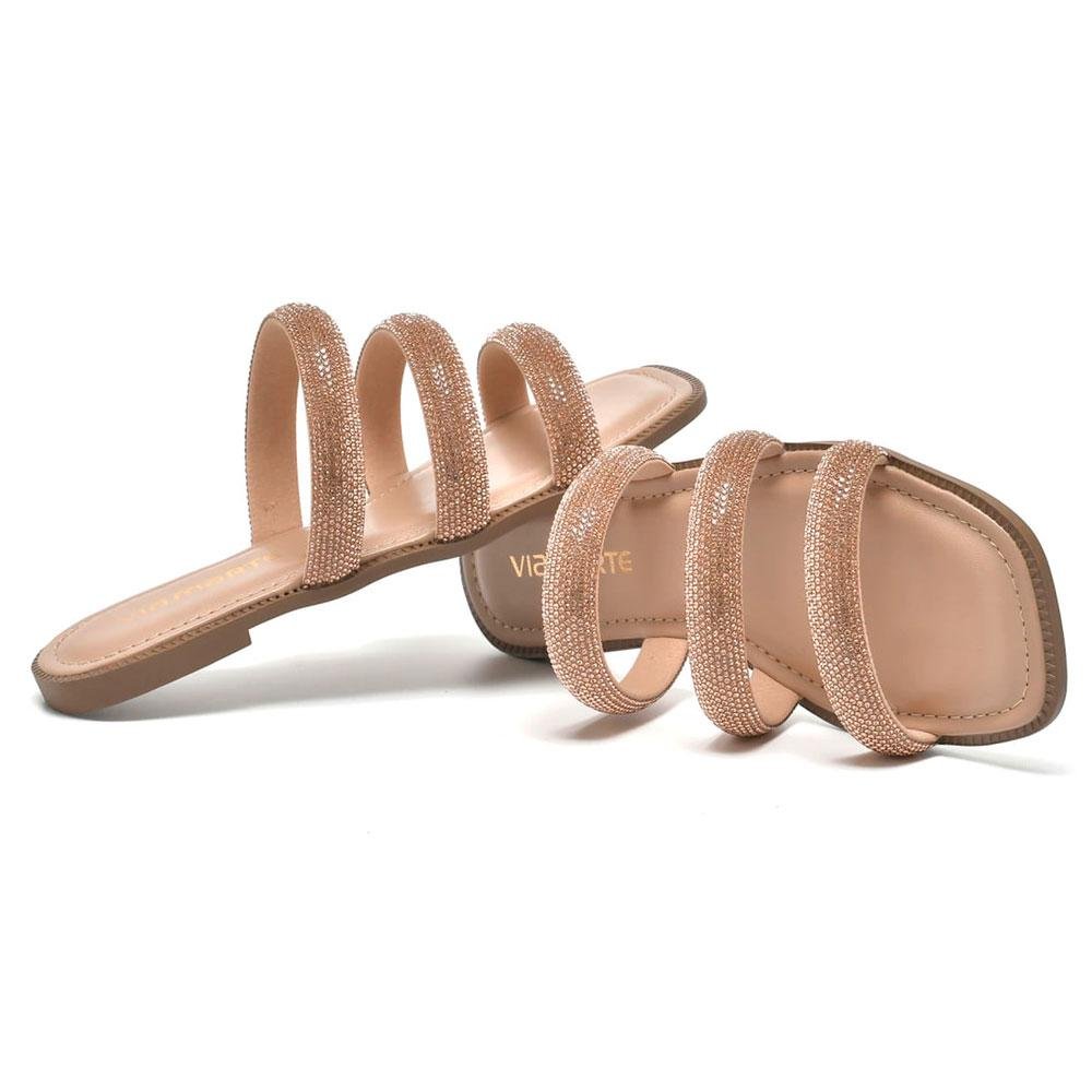Sandália Rasteira Feminina Via Marte 291-005-01 Ouro Rosê 3
