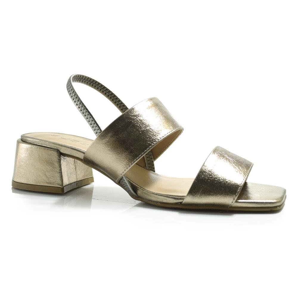 Sandália de Couro e Salto Bloco Suzzara Dourado 1