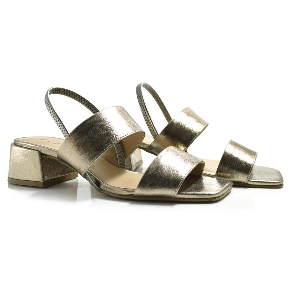 Sandália de Couro e Salto Bloco Suzzara Dourado 2