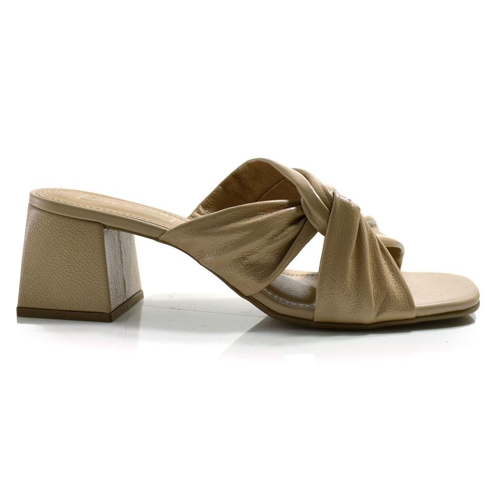 Tamanco de Couro e Salto Bloco Feminino Suzzara Bege 3