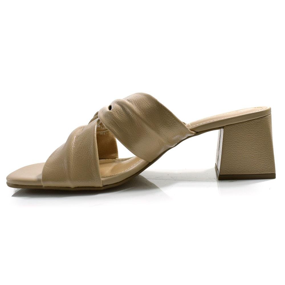 Tamanco de Couro e Salto Bloco Feminino Suzzara Bege 5