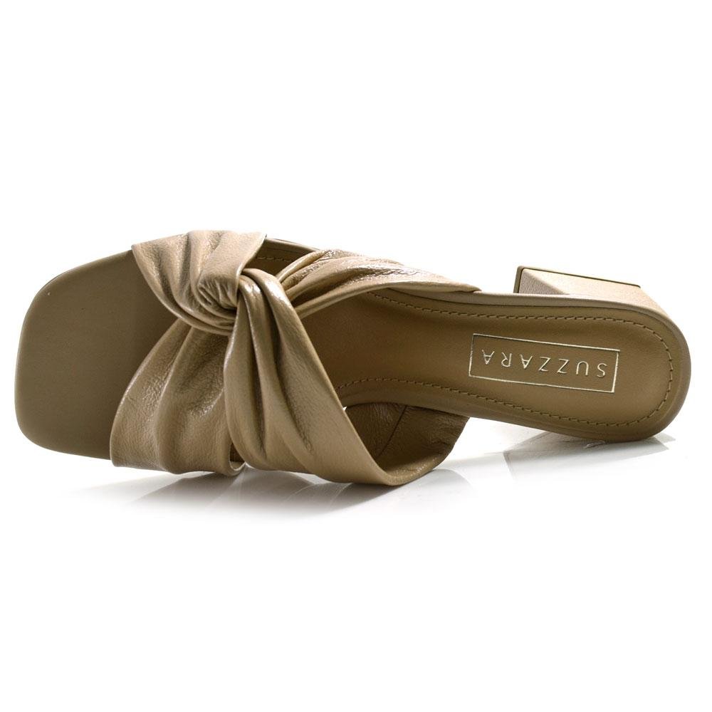 Tamanco de Couro e Salto Bloco Feminino Suzzara Bege 6