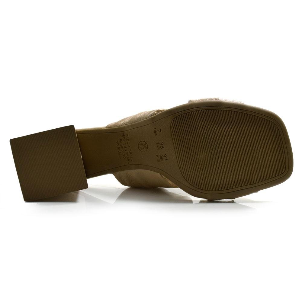 Tamanco de Couro e Salto Bloco Feminino Suzzara Bege 7