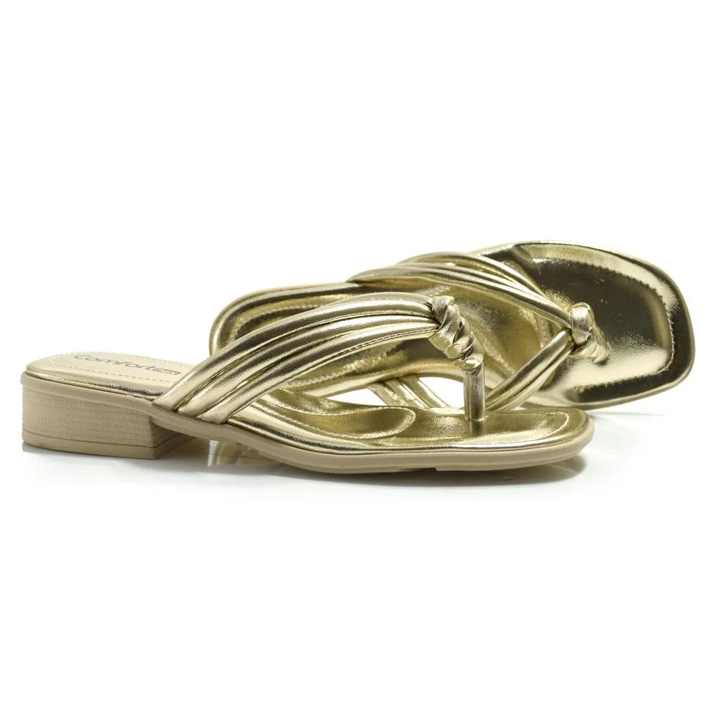 Tamanco de Salto Bloco Feminino Comfortflex Dourado 2