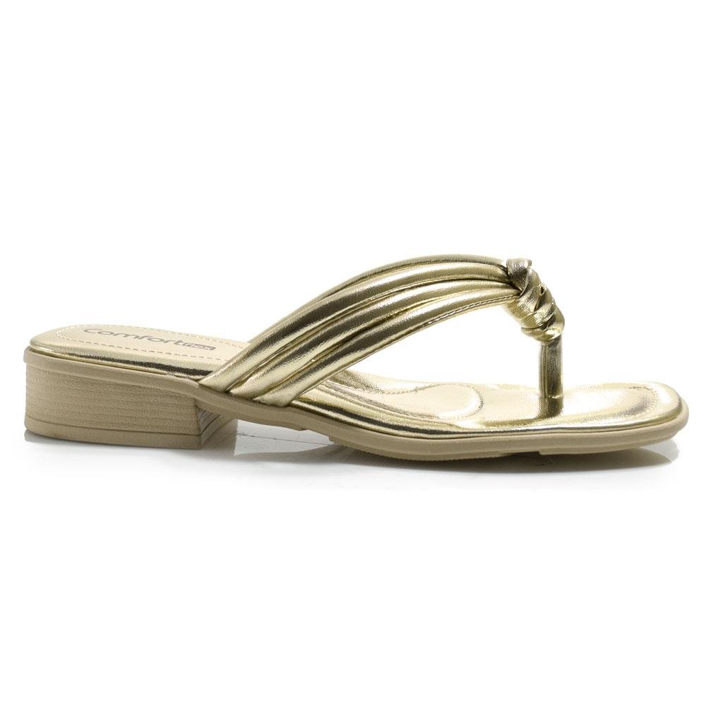 Tamanco de Salto Bloco Feminino Comfortflex Dourado 3