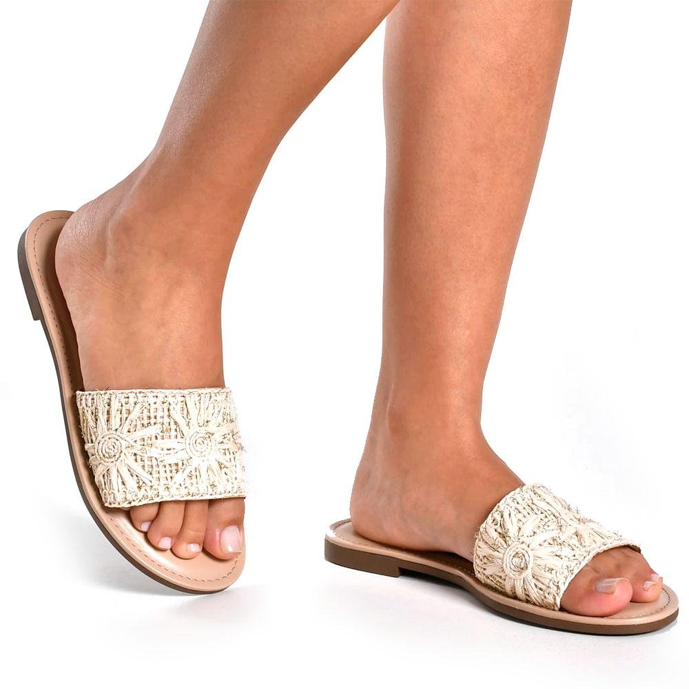 Sandália Rasteira Feminina Via Marte Creme 2