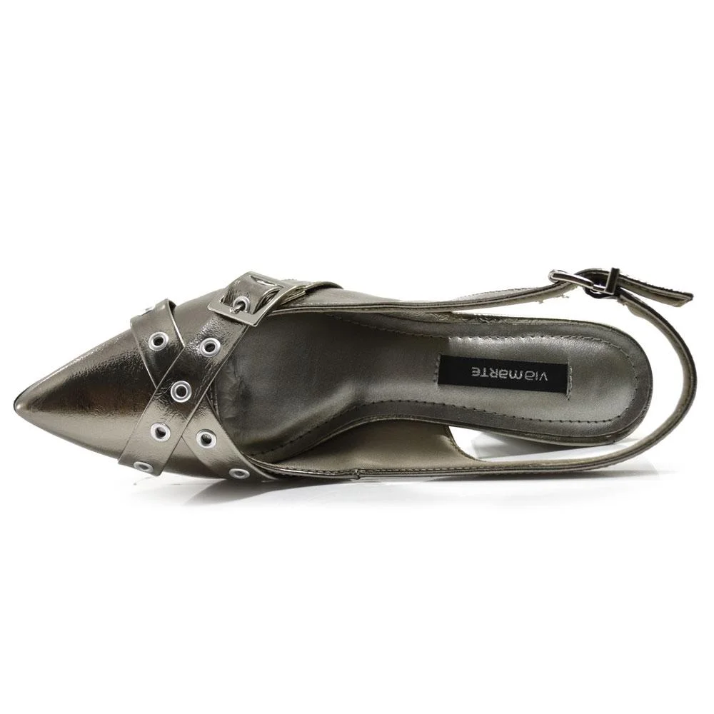 Scarpin Slingback Feminino Via Marte 028-023-01 Prata 6