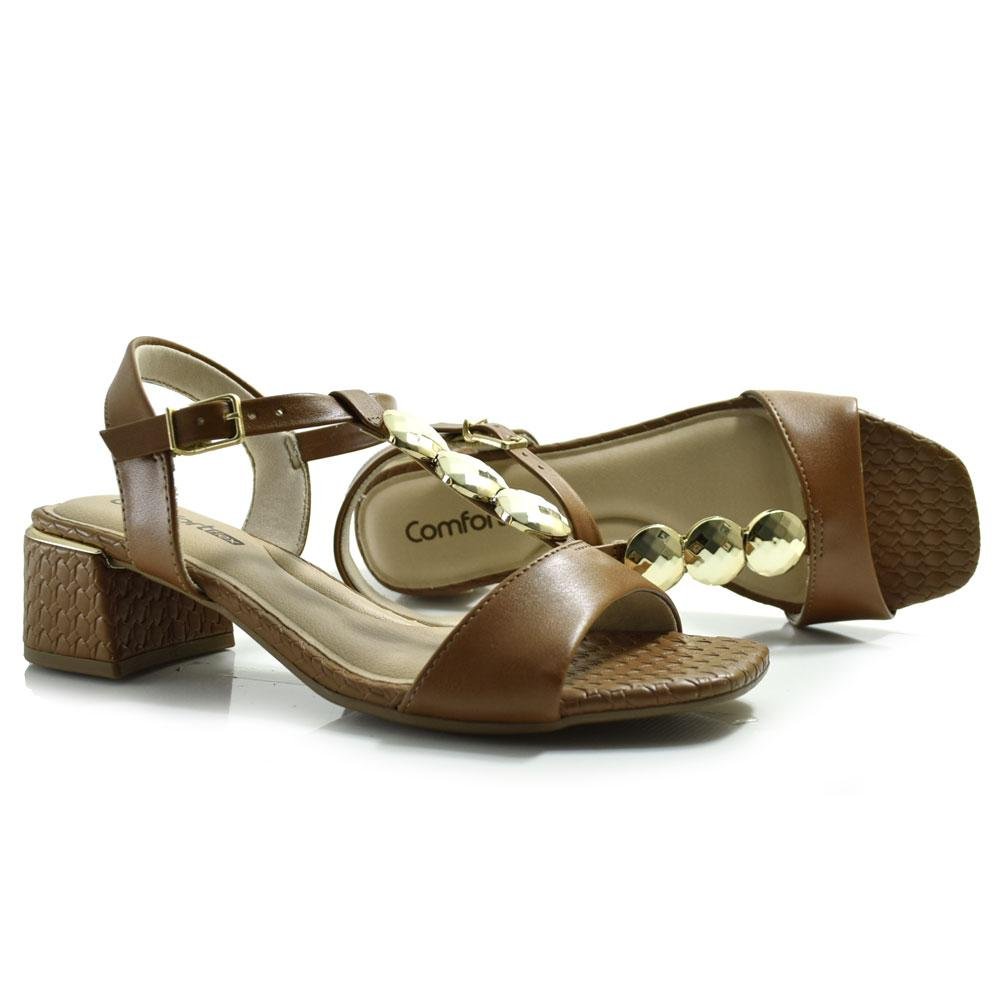 Sandália de Salto Bloco Feminina Comfortflex 2554402 Marrom 2