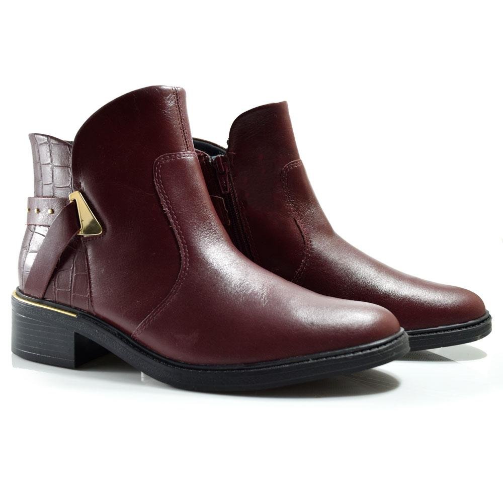 Ankle Boots de Couro Feminino Comfortflex 2569301 Bordô 2