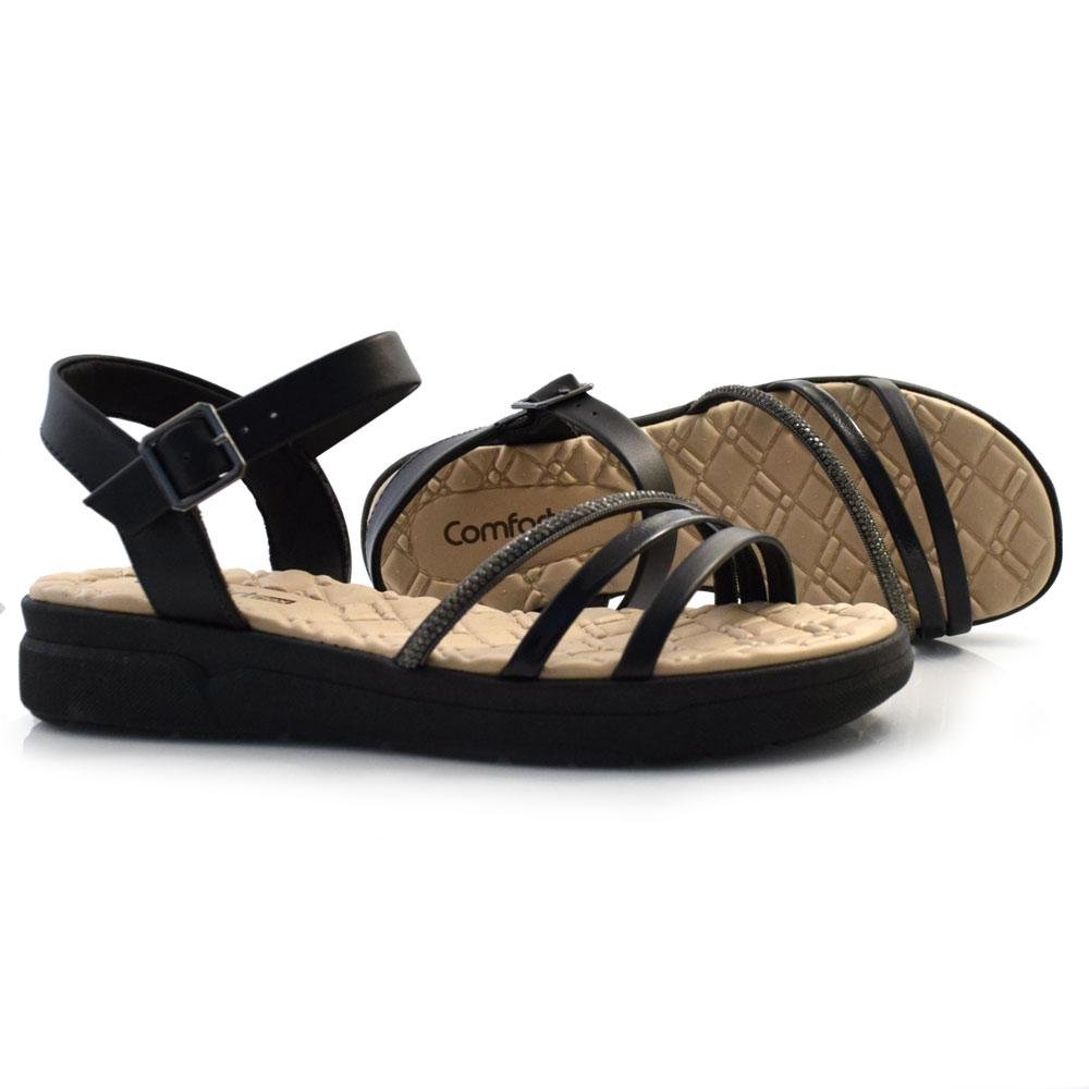 Sandália Flat Feminina Comfortflex 24-42402 Preto 2