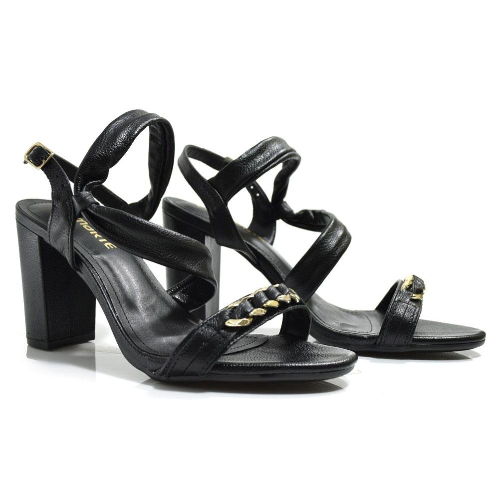 Sandália de Couro e Salto Bloco Feminina Via Marte 318-004-01 Preto 2