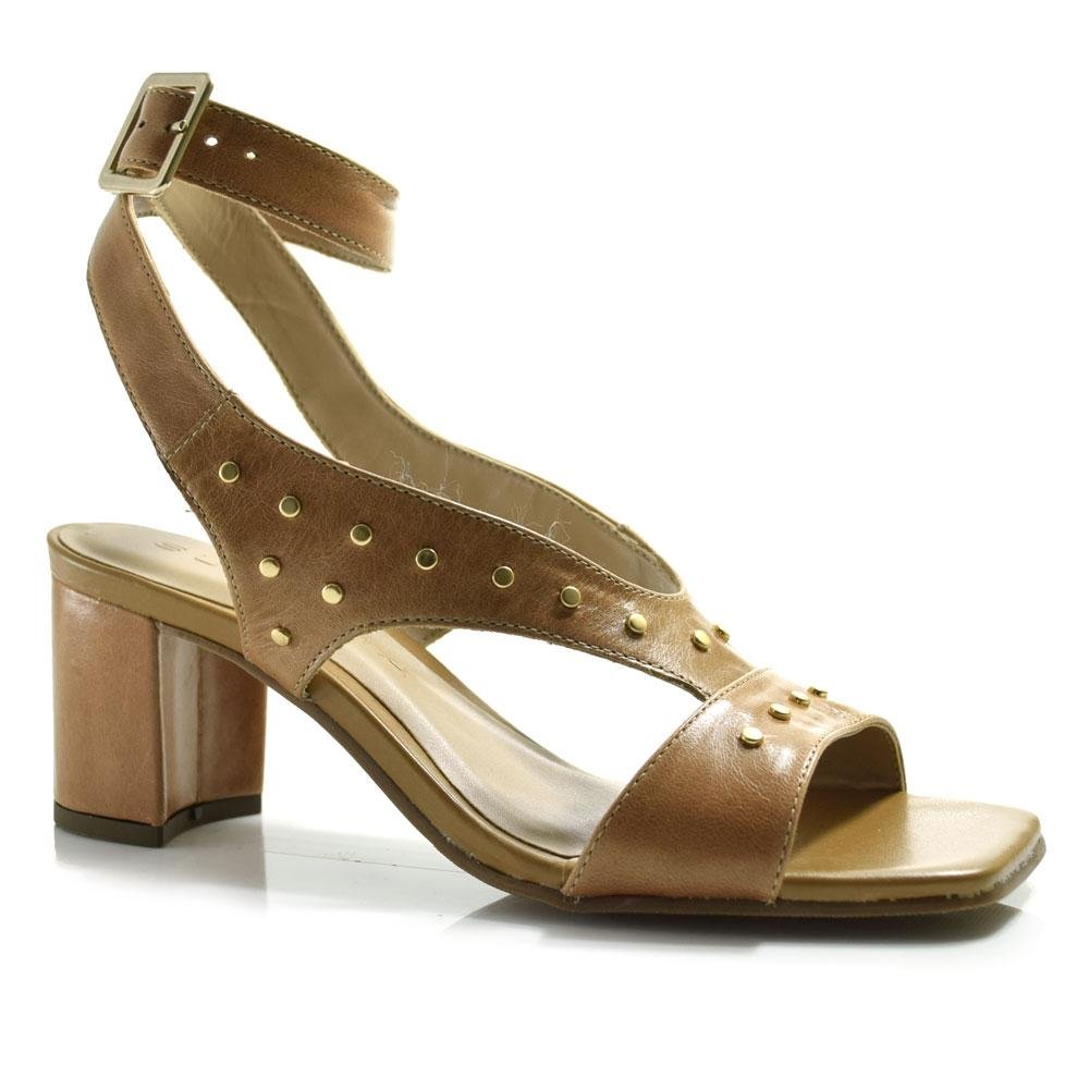 Sandália de Couro e Salto Bloco Feminina Suzzara