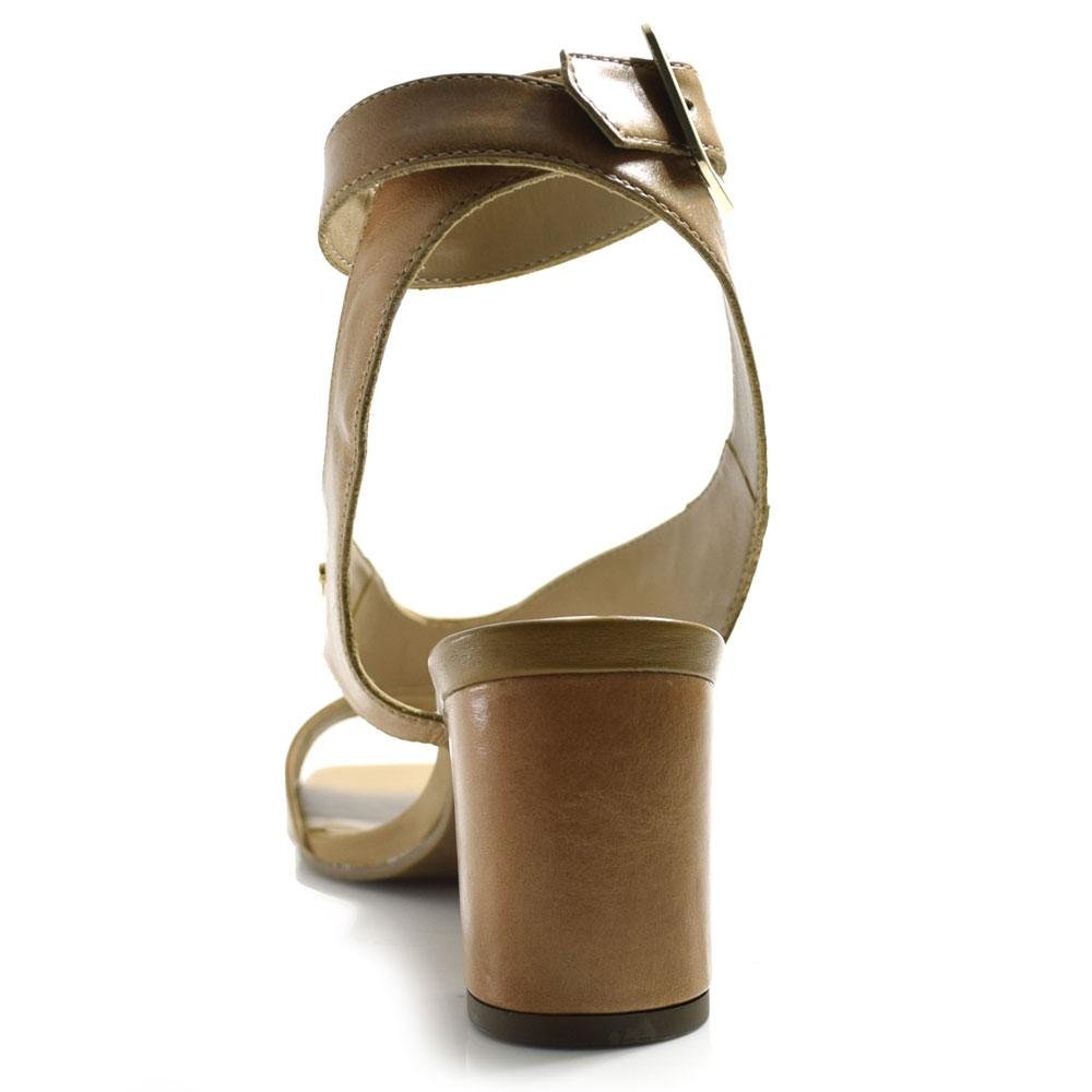 Sandália de Couro e Salto Bloco Feminina Suzzara Bege 4