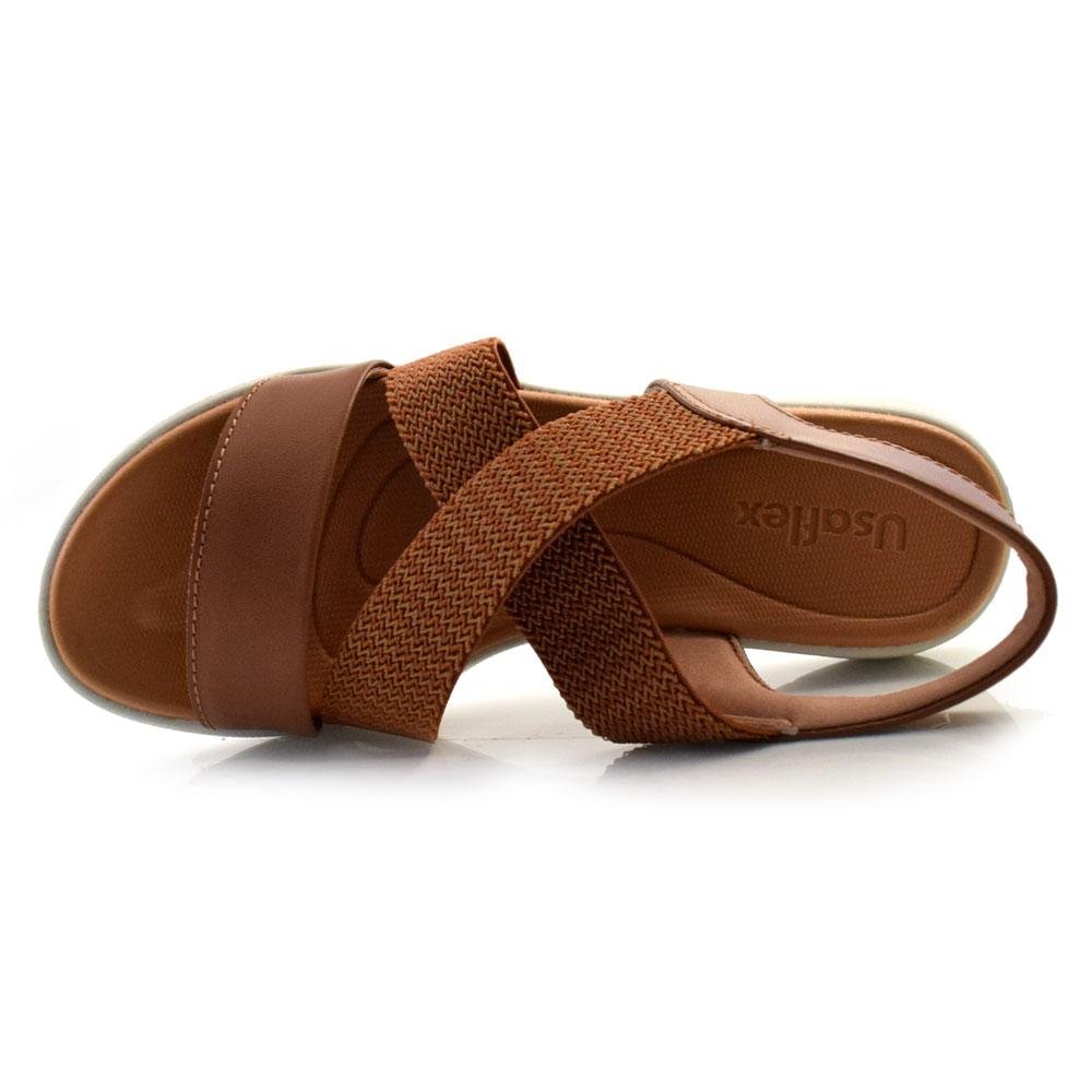 Sandalia Flat de Couro Feminina Usaflex AL1403 Marrom 6