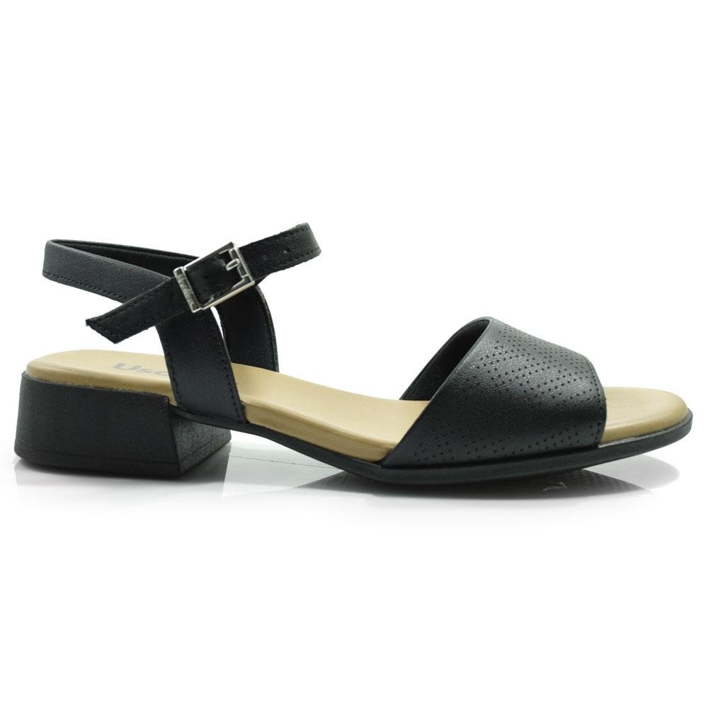 Sandália de Couro e Salto Bloco Usaflex MM1703 Preto 3