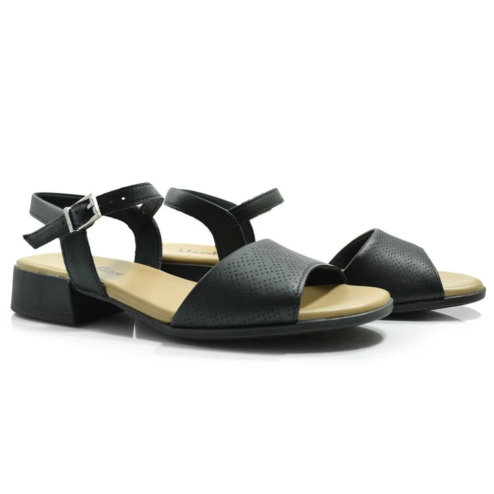 Sandália de Couro e Salto Bloco Usaflex MM1703 Preto 2