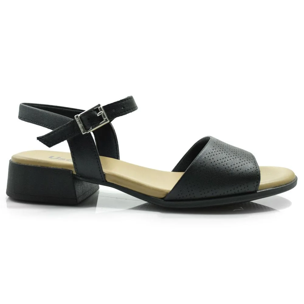 Sandália de Couro e Salto Bloco Usaflex MM1703 Preto 3