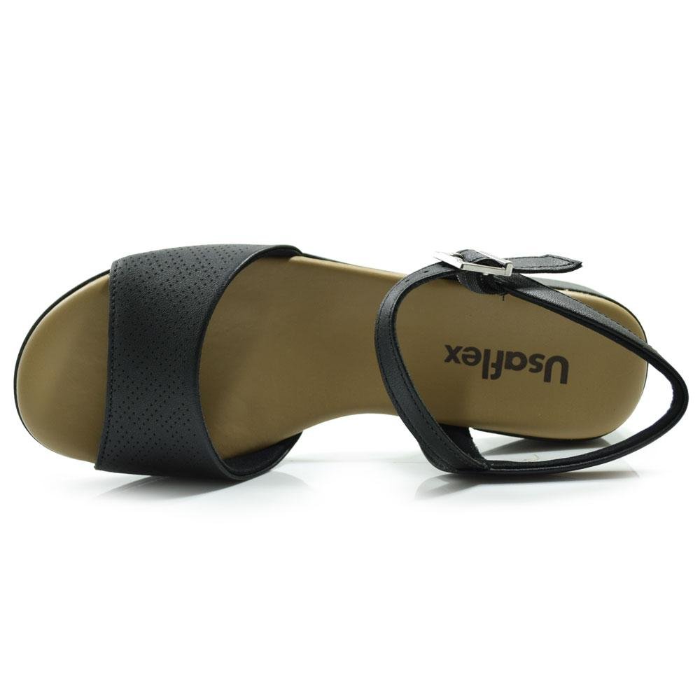 Sandália de Couro e Salto Bloco Usaflex MM1703 Preto 6