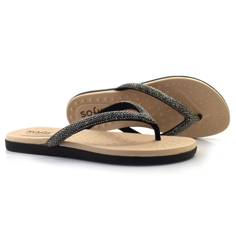 Sandália Rasteira Feminina Softli 10015.10064 Preto 2