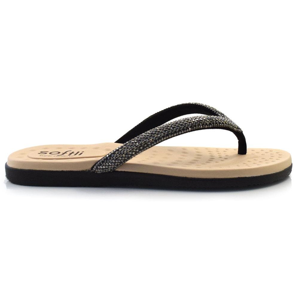 Sandália Rasteira Feminina Softli 10015.10064 Preto 3