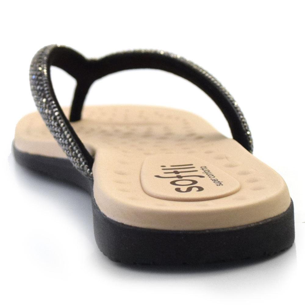 Sandália Rasteira Feminina Softli 10015.10064 Preto 4